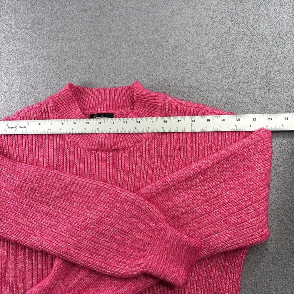Jessica Simpson Ribbed Knit Cropped Mock Neck Sweater – Women's Size L– Hot Pink - Picture 6 of 13